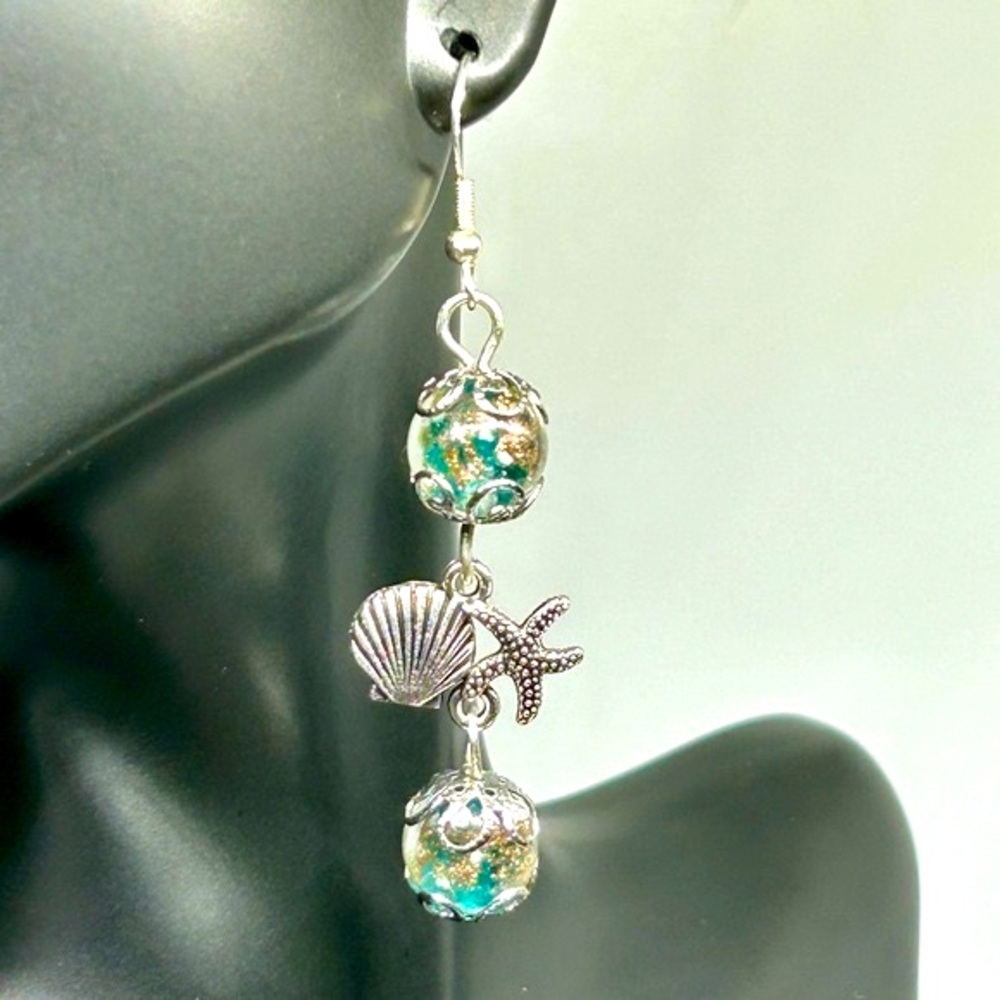 Handmade Sterling Silver Glow-In-The-Dark Sea Shell & Starfish Earrings!